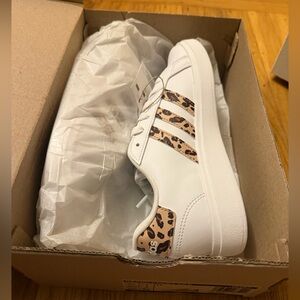 adidas White and Leopard Print Kids Sneakers